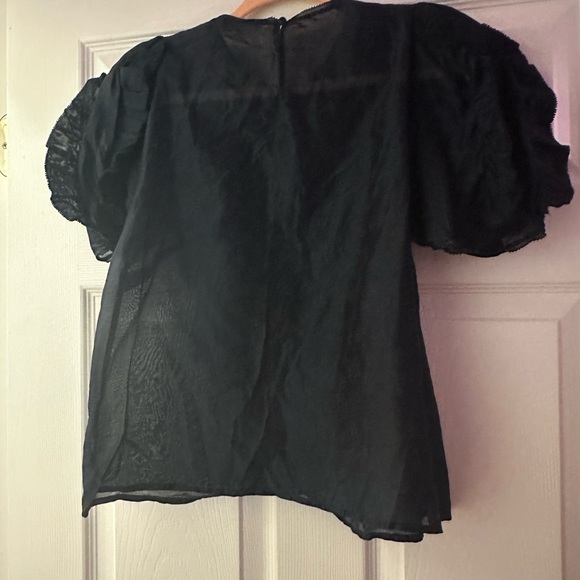 Ulla Johnson Navy Organza Ruffle Puff Sleeve Sheer Top  Size 6 Rare Blouse - Picture 4 of 4